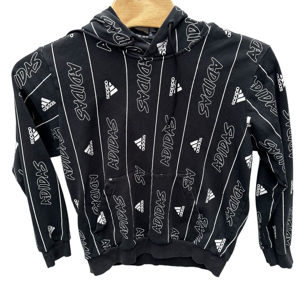 Adidas All Over Print Hoodie Y2k - Mens L Black White‎ Print Large